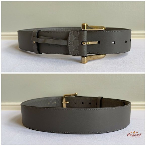 Authentic GUCCI Gray Microguccissima Leather Gold Buckle Belt 85/34 281548 main image 10